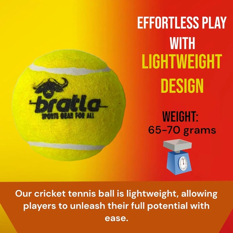 Bratla Pro Tennis Balls for Cricket - Lightweight Cricket Ball Tennis Ball for Tape Ball Cricket Bat - Image 3
